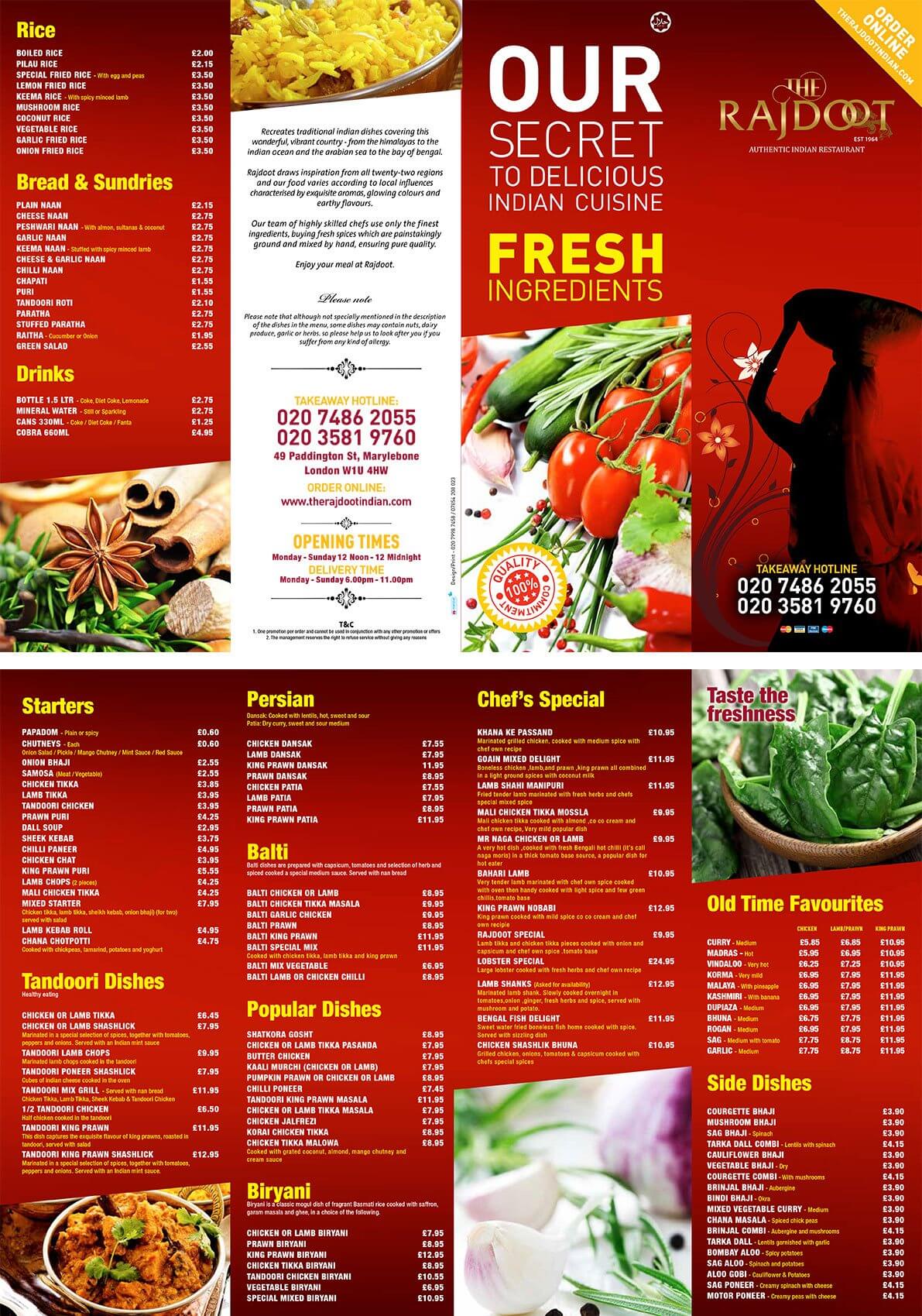 Takeaway Menu Of Rajdoot