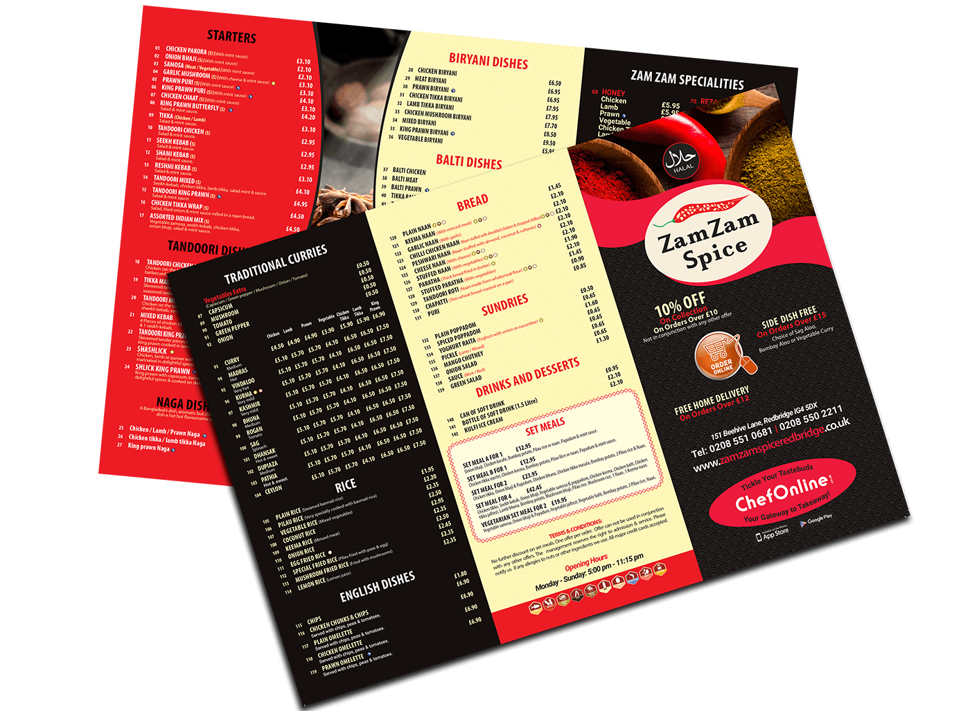 Designed Takeaway Menu Of Zam Zam Spice